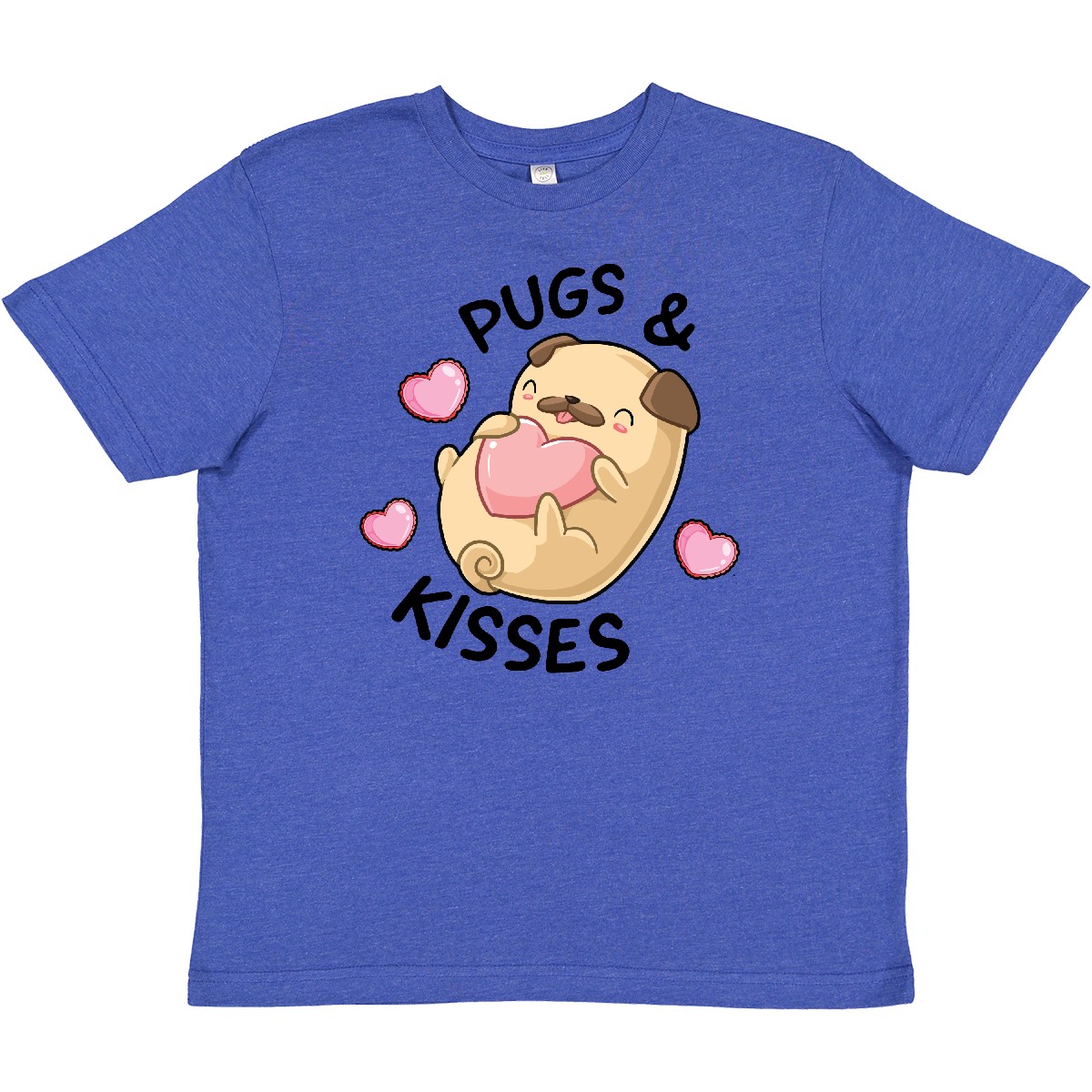 Inktastic Valentines Day Pugs & Kisses With Hearts Youth T-Shirt Kids I Love Dog - Picture 6 of 7