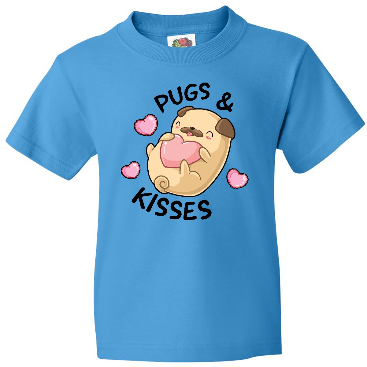 Inktastic Valentines Day Pugs & Kisses With Hearts Youth T-Shirt Kids I Love Dog - Picture 4 of 7