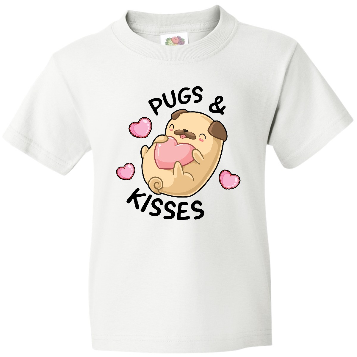 Inktastic Valentines Day Pugs & Kisses With Hearts Youth T-Shirt Kids I Love Dog - Picture 7 of 7