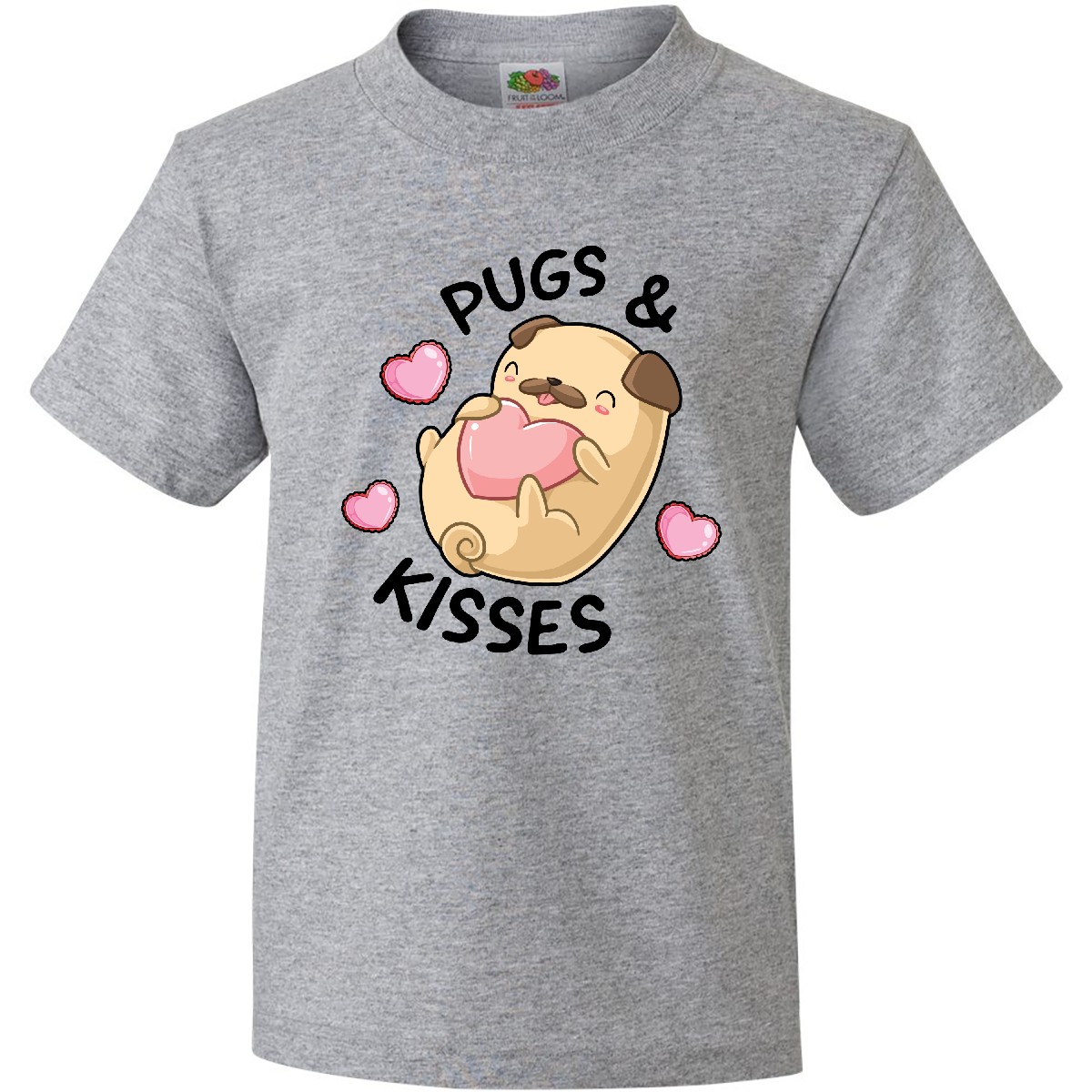 Inktastic Valentines Day Pugs & Kisses With Hearts Youth T-Shirt Kids I Love Dog - Picture 3 of 7