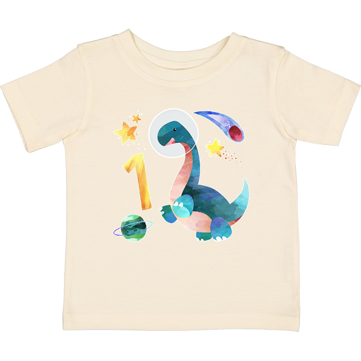 Inktastic First Birthday Dinosaur Astronaut With Stars And Planet Baby T-Shirt 1 - Picture 7 of 10