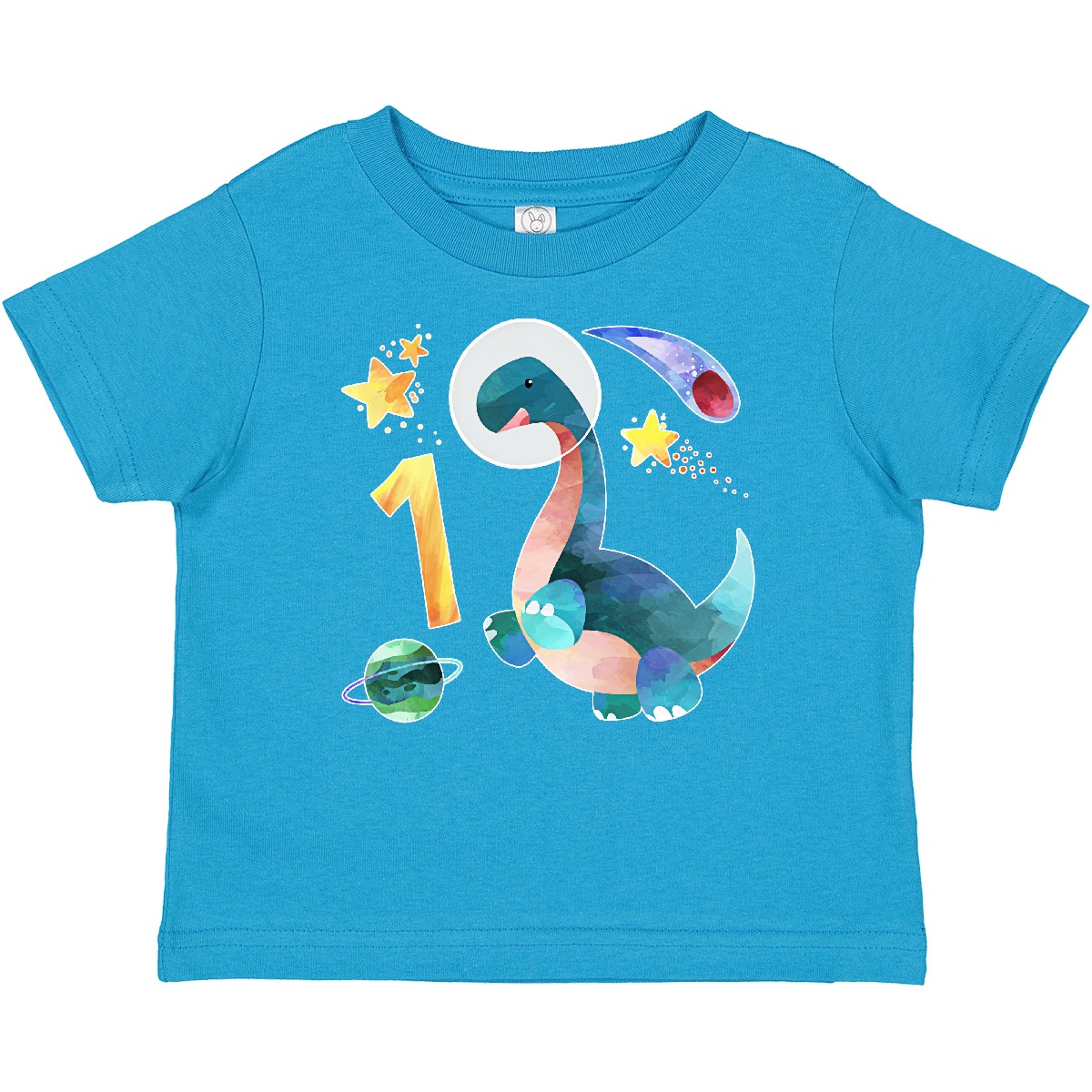 Inktastic First Birthday Dinosaur Astronaut With Stars And Planet Baby T-Shirt 1 - Picture 9 of 10