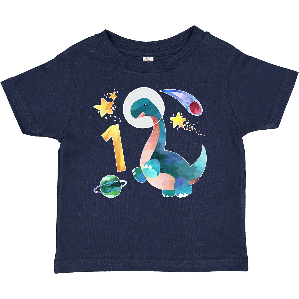 Inktastic First Birthday Dinosaur Astronaut With Stars And Planet Baby T-Shirt 1 - Picture 8 of 10