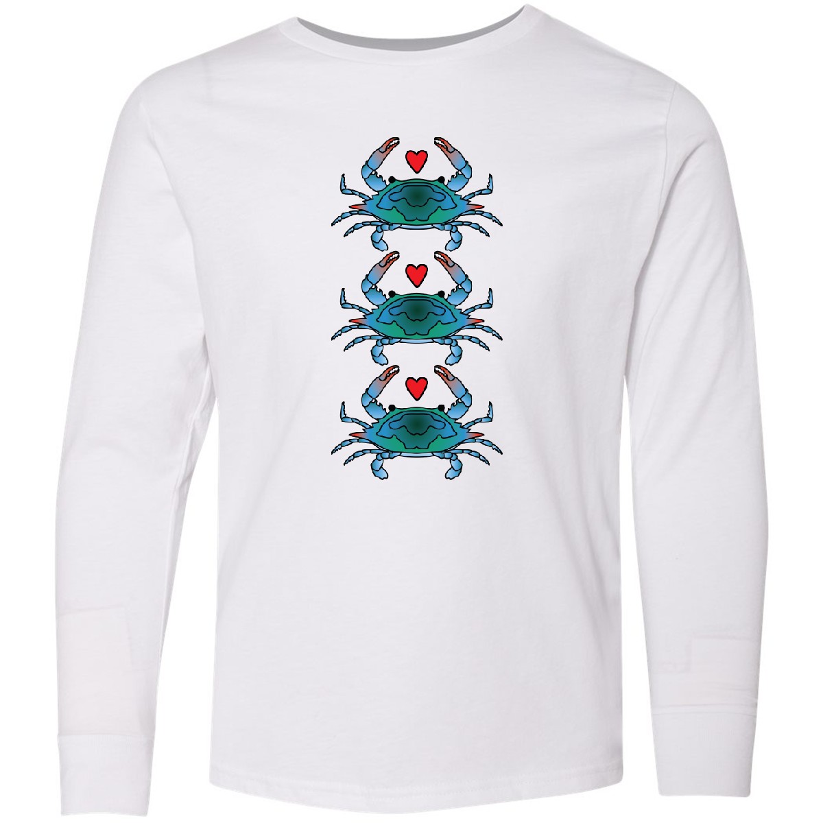 Inktastic Blue Crab Lover Youth Long Sleeve T-Shirt Seafood Trip Beach Ocean Tee - Picture 5 of 5