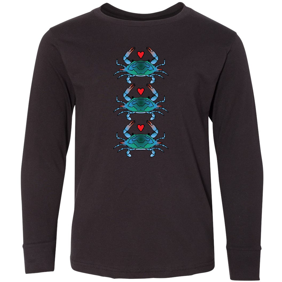 Inktastic Blue Crab Lover Youth Long Sleeve T-Shirt Seafood Trip Beach Ocean Tee - Picture 2 of 5