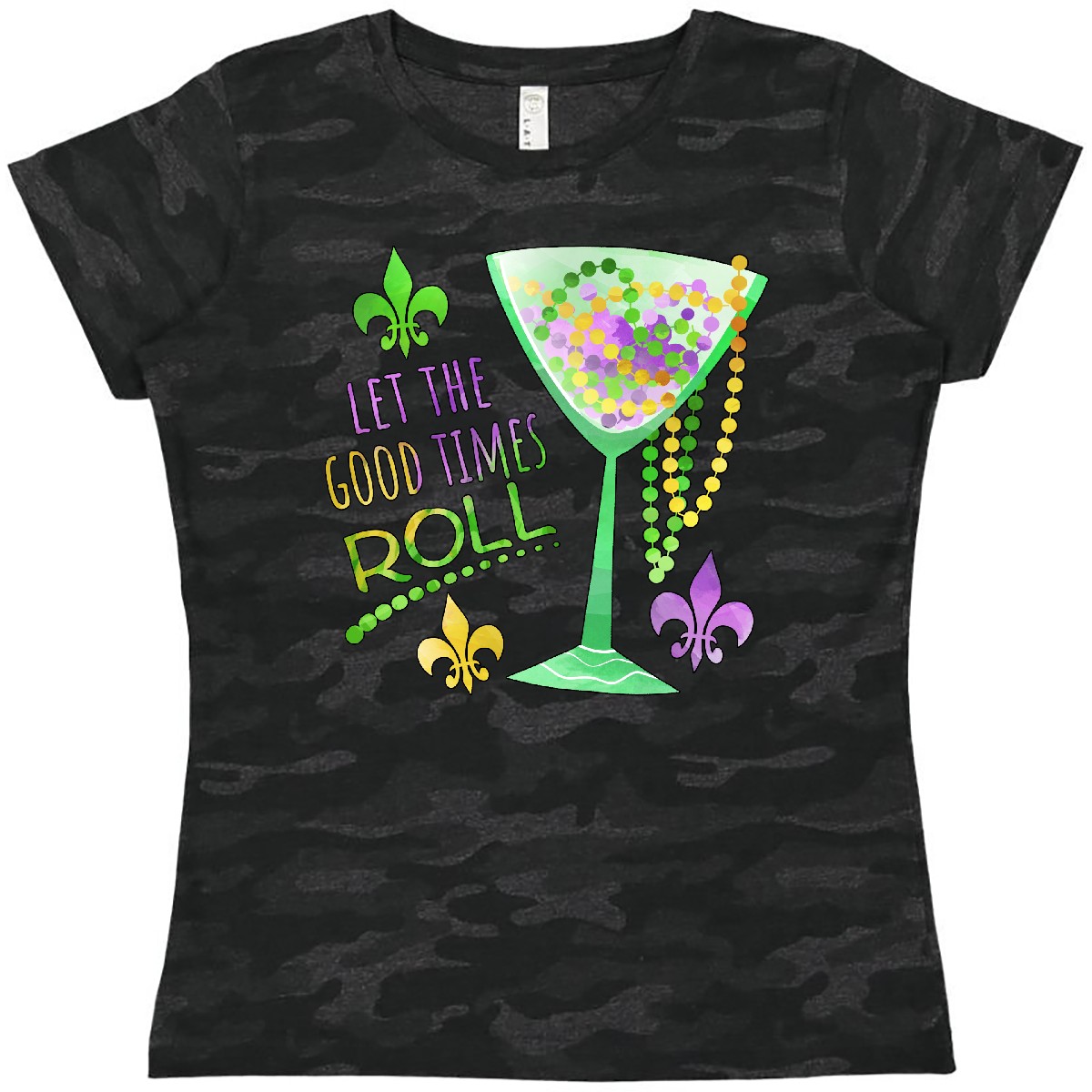 Inktastic Let The Good Times Roll Mardi Gras Goblet And Beads Women's T-Shirt De - Picture 4 of 4