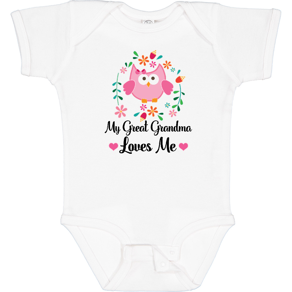 Inktastic My Great Grandma Loves Me Owl Baby Bodysuit Pink Flowered One-piece - Picture 11 of 12