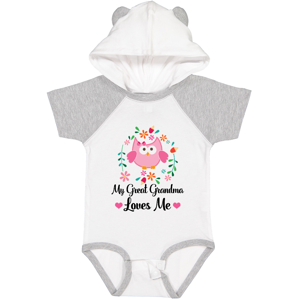 Inktastic My Great Grandma Loves Me Owl Baby Bodysuit Pink Flowered One-piece - Picture 12 of 12