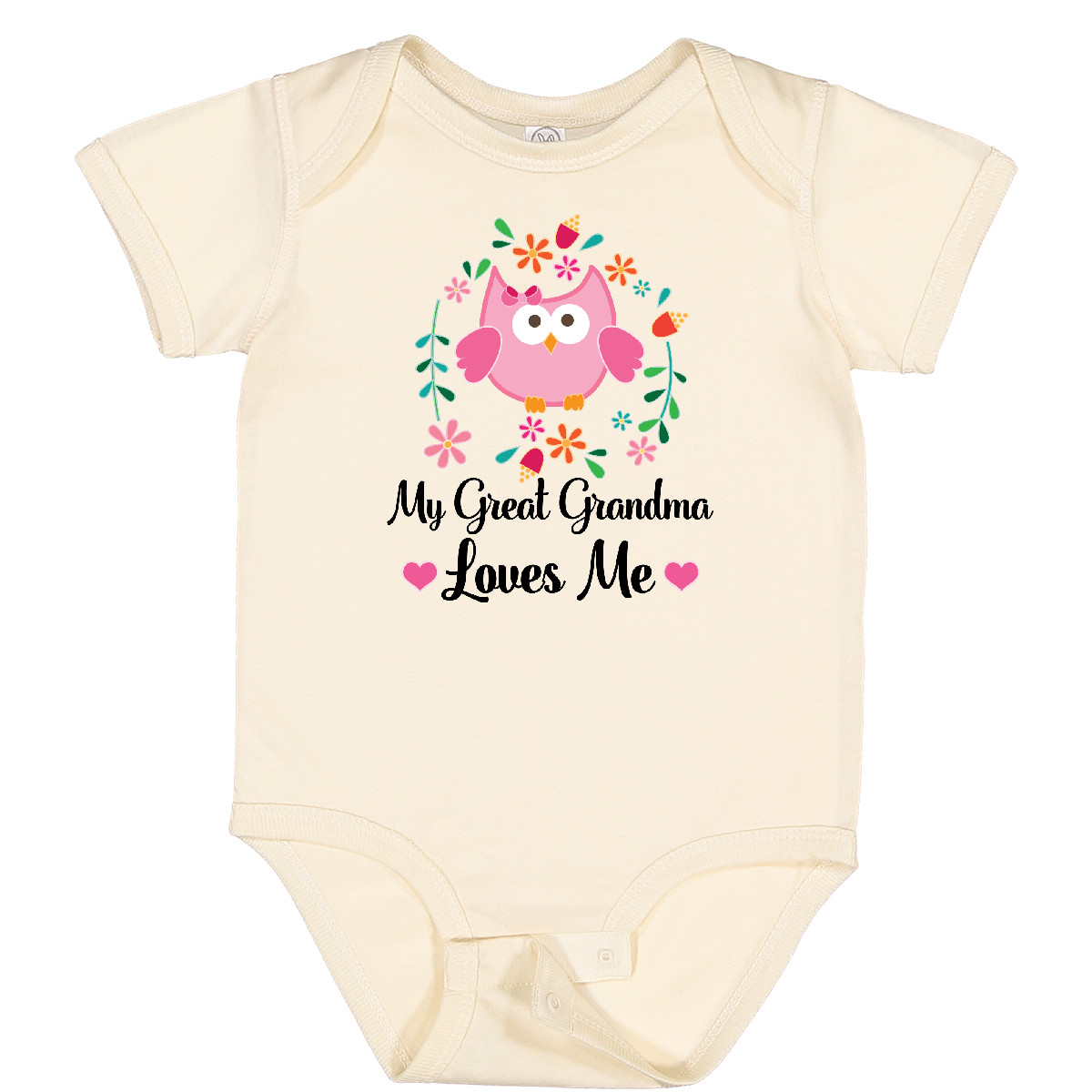Inktastic My Great Grandma Loves Me Owl Baby Bodysuit Pink Flowered One-piece - Picture 8 of 12