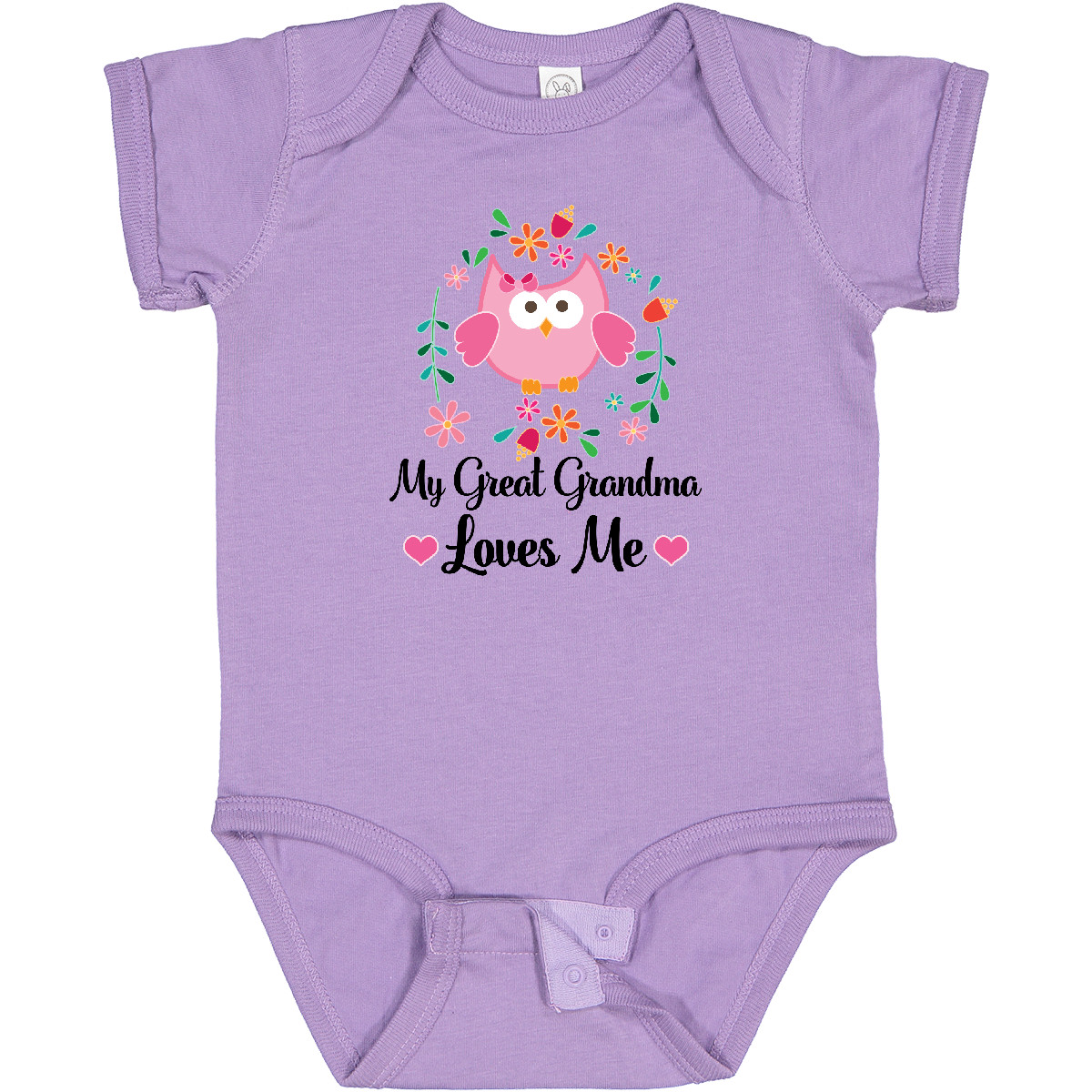 Inktastic My Great Grandma Loves Me Owl Baby Bodysuit Pink Flowered One-piece - Picture 7 of 12