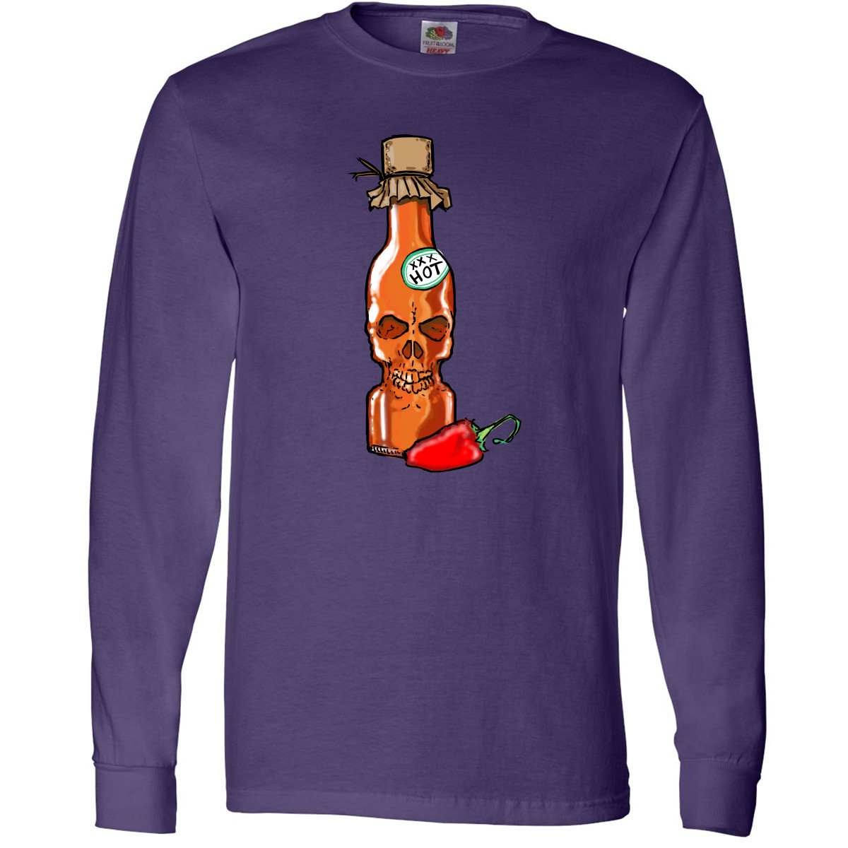 Inktastic Hot Sauce Skull Bottle With Pepper Long Sleeve T-Shirt Funny Art Play