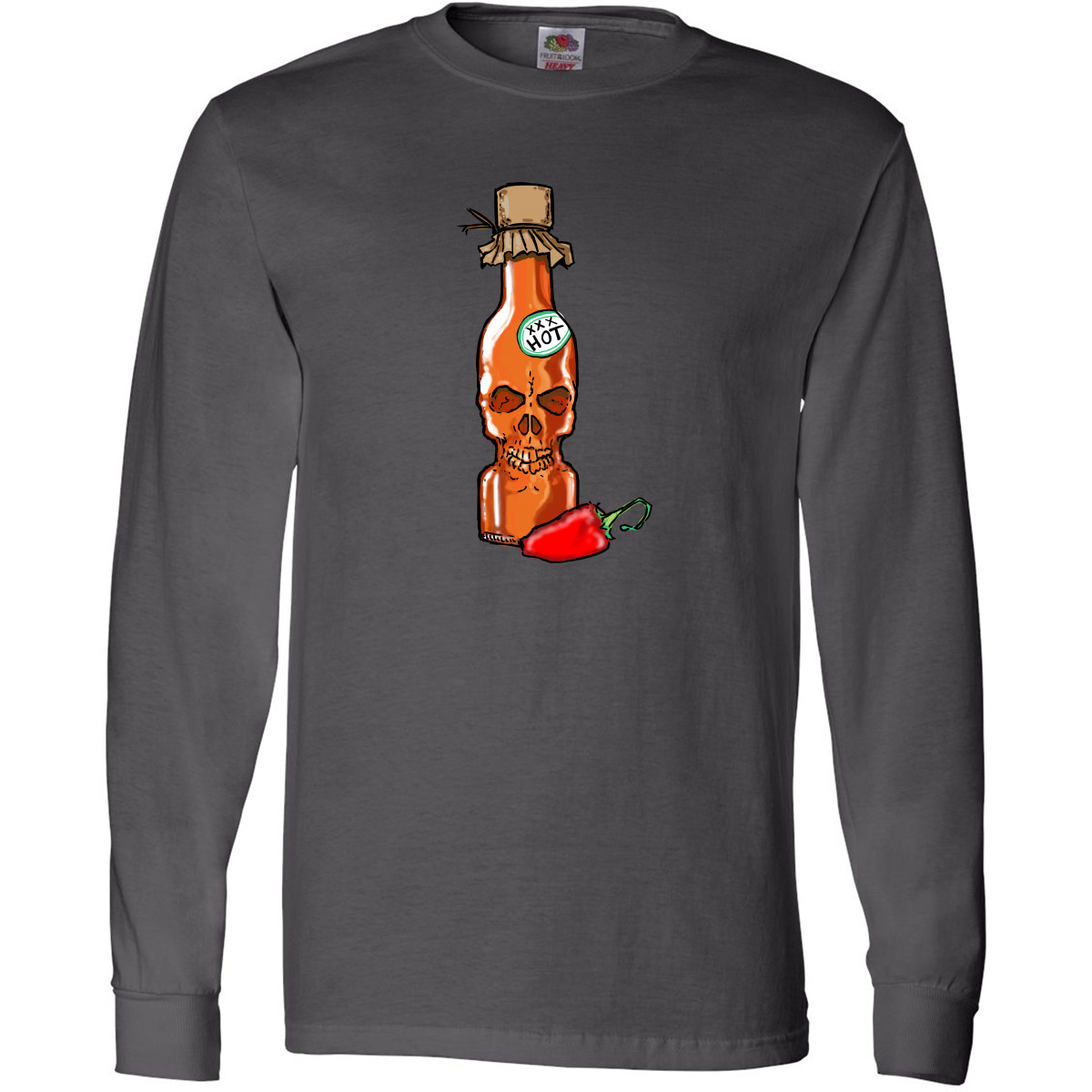 Inktastic Hot Sauce Skull Bottle With Pepper Long Sleeve T-Shirt Funny Art Play