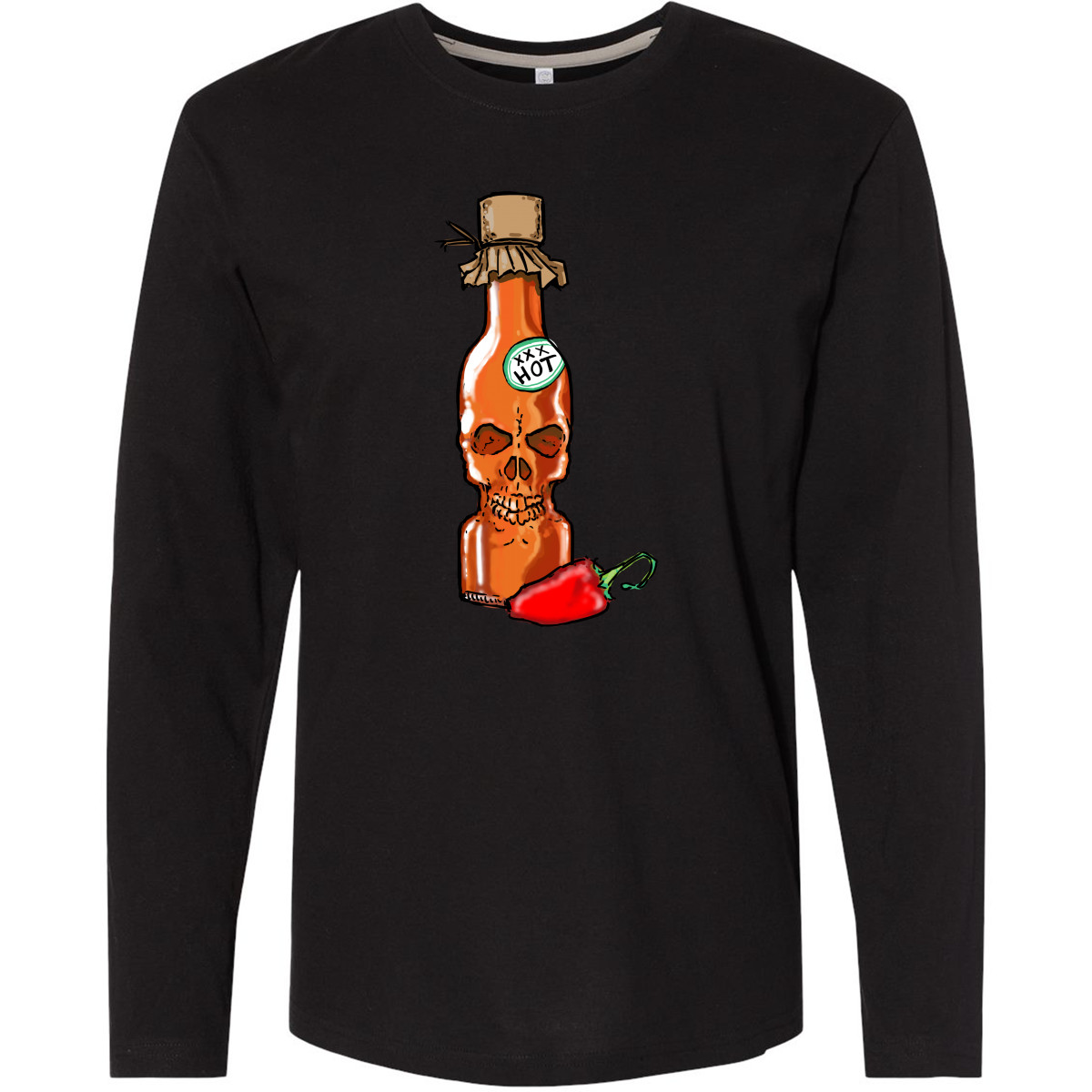 Inktastic Hot Sauce Skull Bottle With Pepper Long Sleeve T-Shirt Funny Art Play