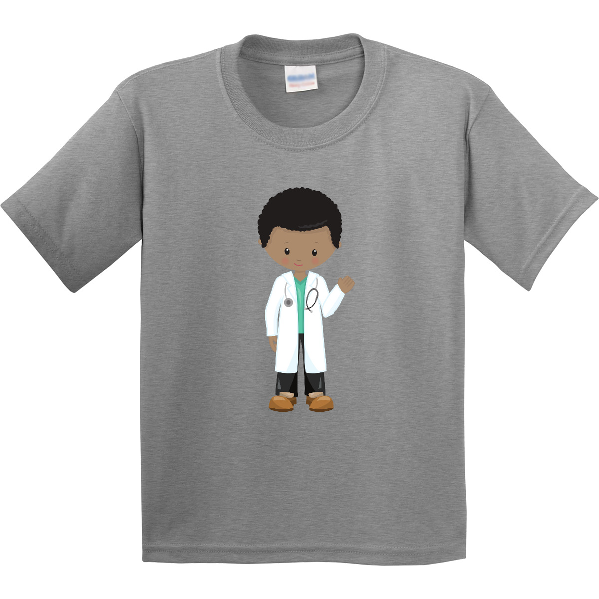 Inktastic African American Boy, Doctor, Lab Coat, Medicine Youth T-Shirt Black - Picture 3 of 8