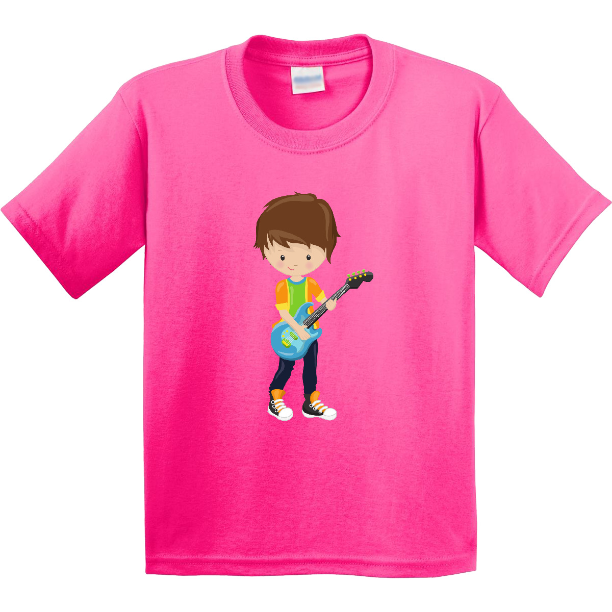 Inktastic Rock Boy, Brown Hair, Guitar Player, Band, Music Youth T-Shirt Cute - Picture 5 of 8