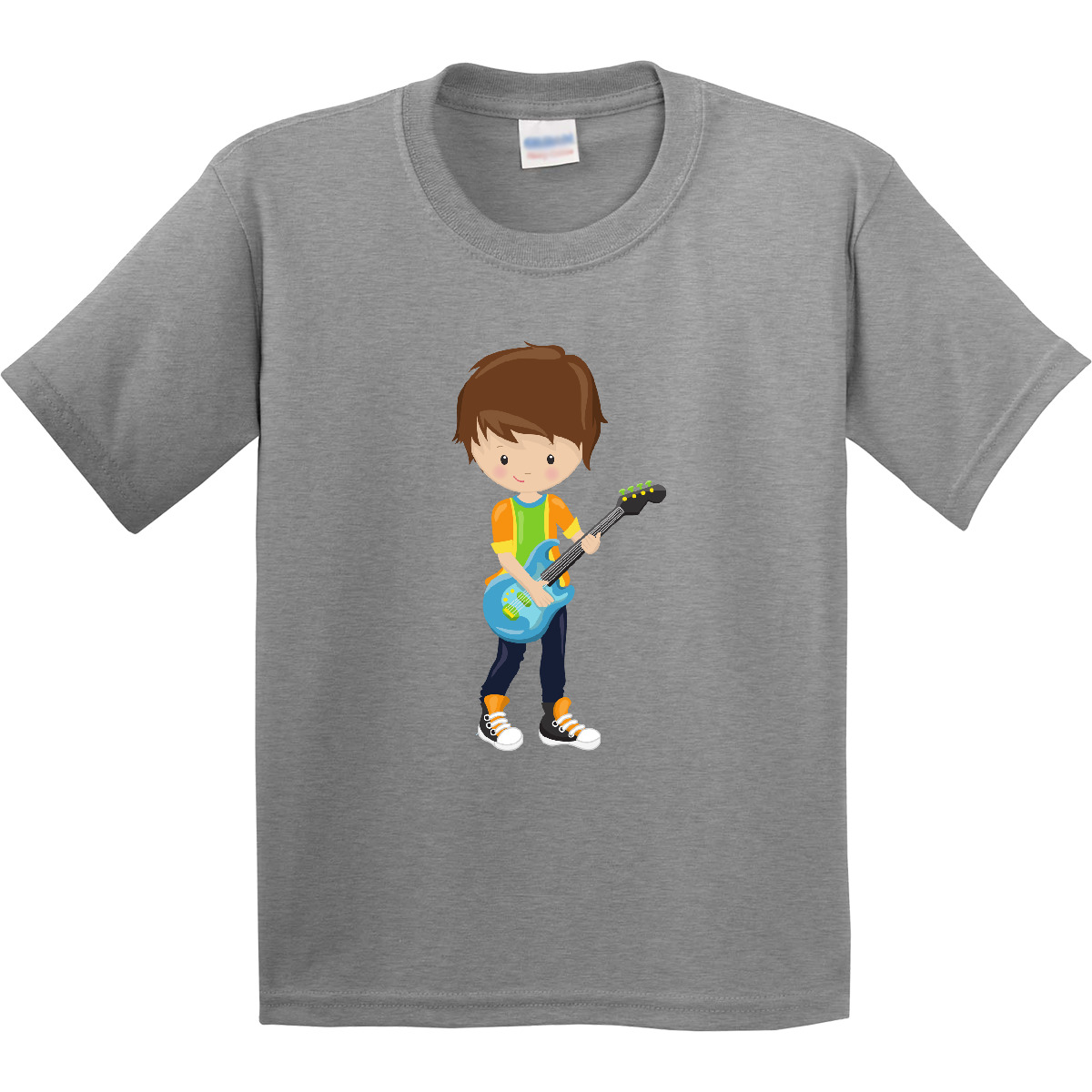 Inktastic Rock Boy, Brown Hair, Guitar Player, Band, Music Youth T-Shirt Cute - Picture 3 of 8