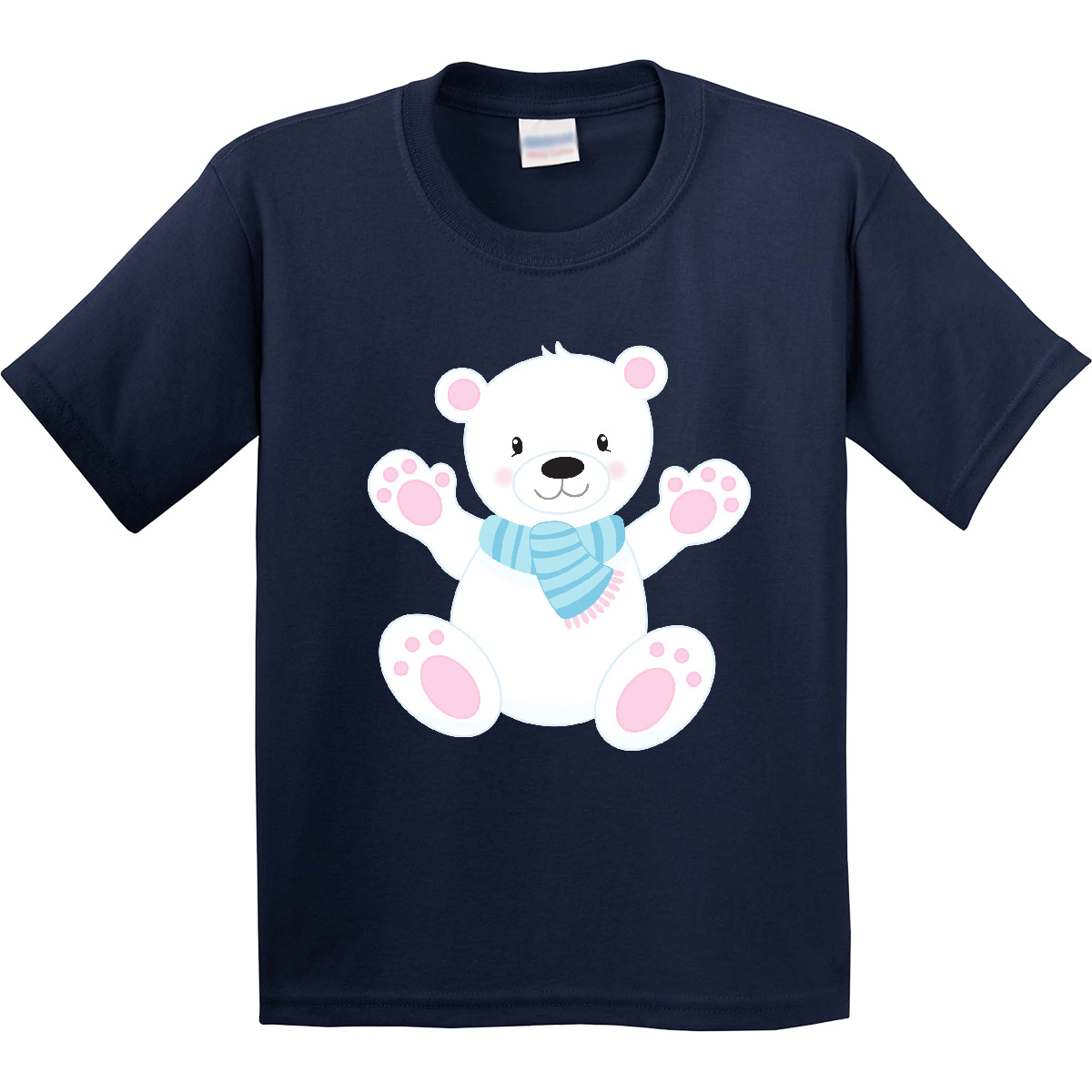 Inktastic Polar Bear, White Bear, Cute Bear, Bear With Scarf Youth T-Shirt Cub - Picture 4 of 9