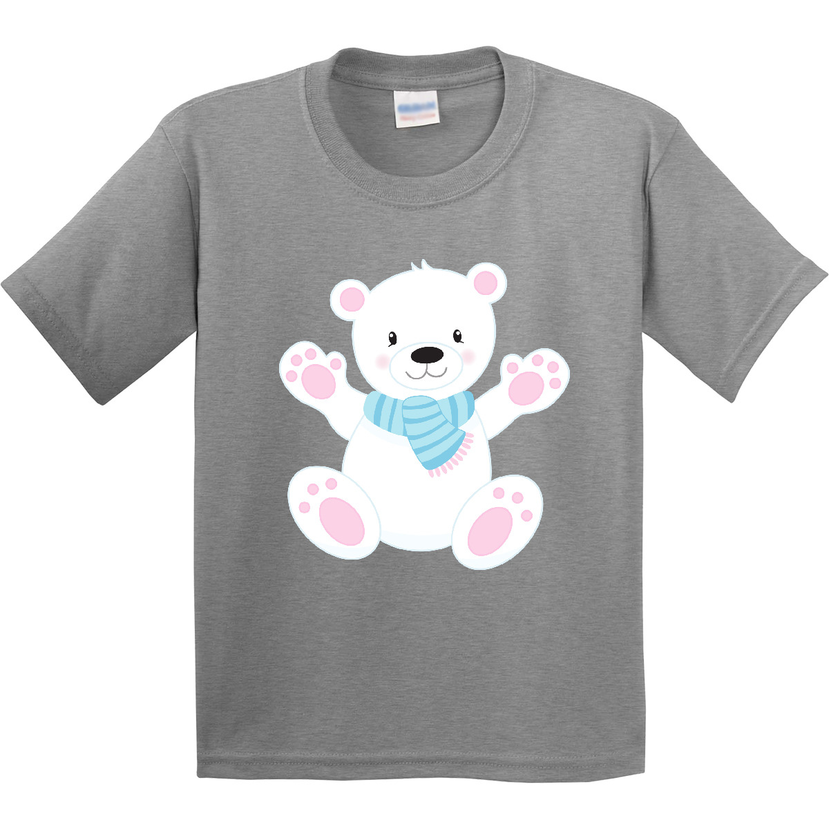 Inktastic Polar Bear, White Bear, Cute Bear, Bear With Scarf Youth T-Shirt Cub - Picture 3 of 9