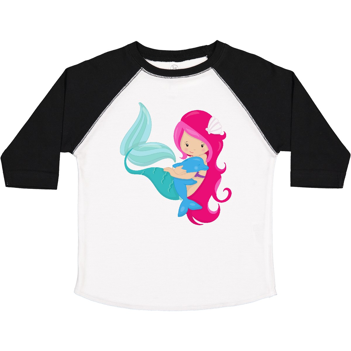 Inktastic Cute Mermaid, Little Mermaid, Pink Hair, Dolphin Toddler T-Shirt With - Picture 9 of 9