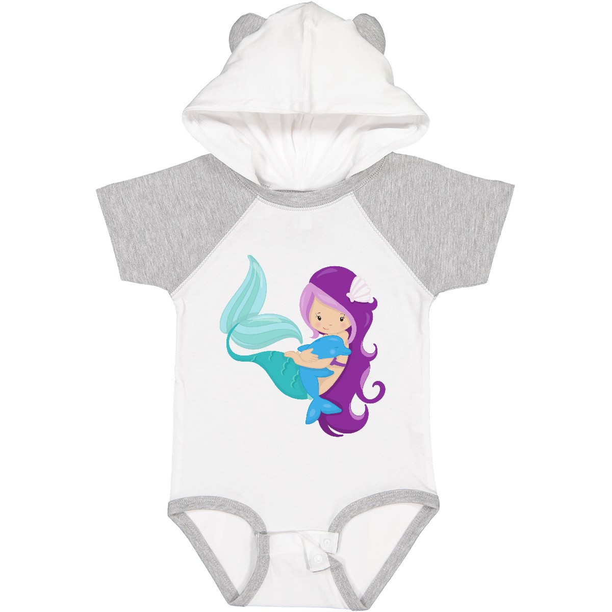 Inktastic Cute Mermaid, Little Mermaid, Purple Hair, Dolphin Baby Bodysuit Magic - Picture 11 of 11