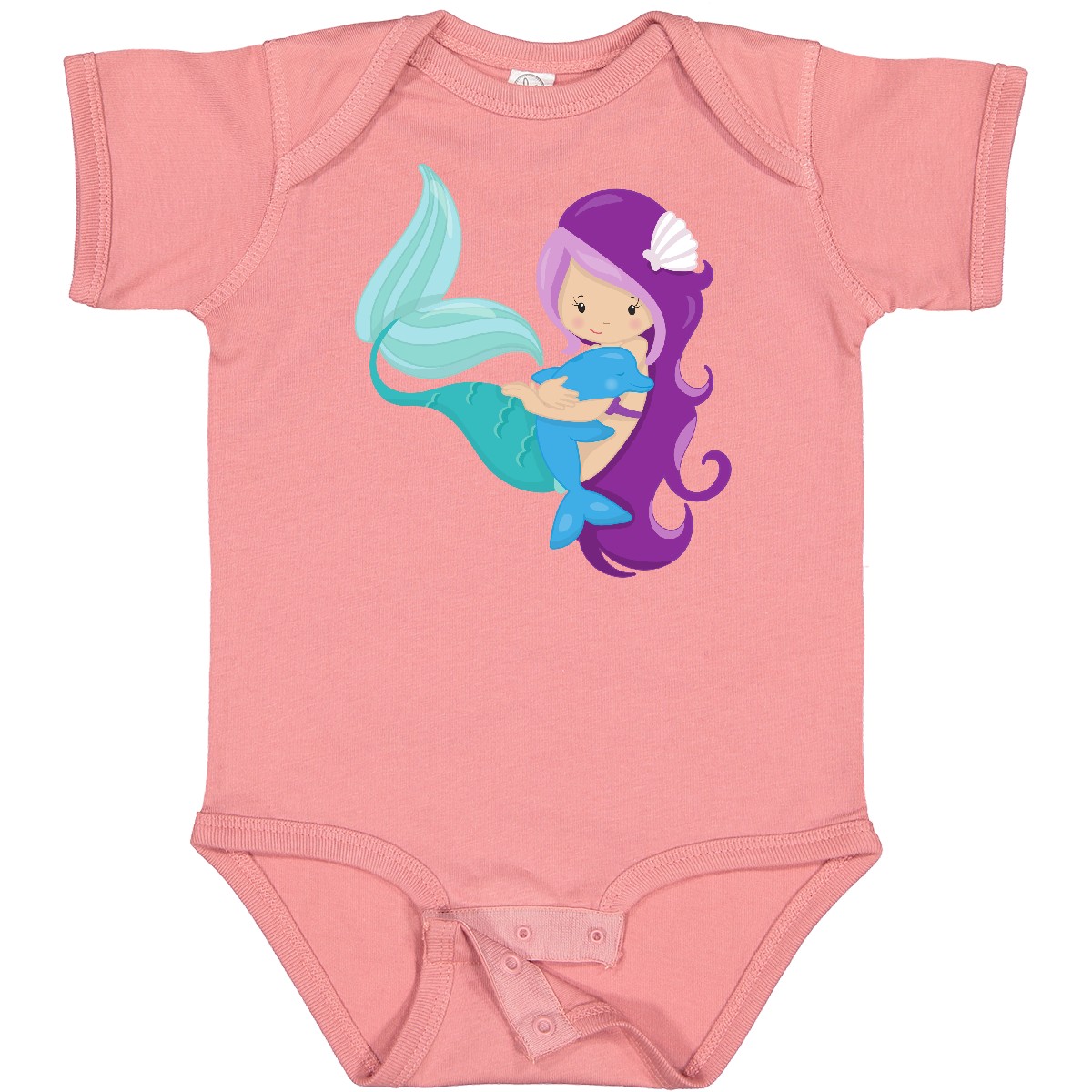 Inktastic Cute Mermaid, Little Mermaid, Purple Hair, Dolphin Baby Bodysuit Magic - Picture 7 of 11