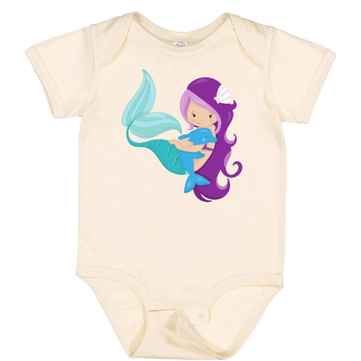 Inktastic Cute Mermaid, Little Mermaid, Purple Hair, Dolphin Baby Bodysuit Magic - Picture 8 of 11