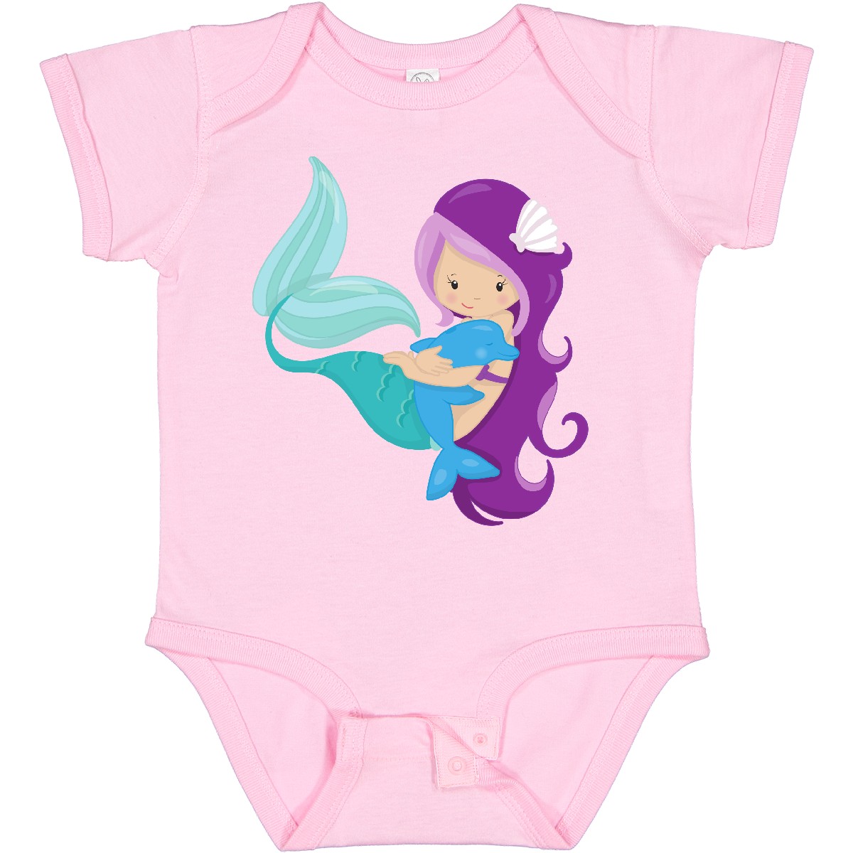 Inktastic Cute Mermaid, Little Mermaid, Purple Hair, Dolphin Baby Bodysuit Magic - Picture 9 of 11