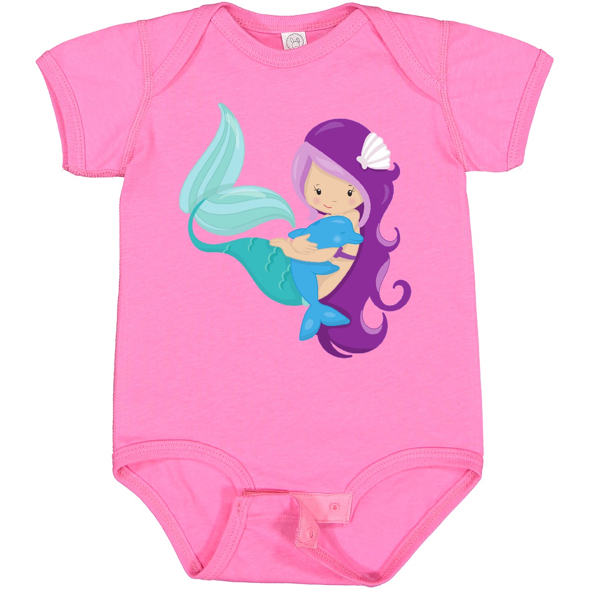 Inktastic Cute Mermaid, Little Mermaid, Purple Hair, Dolphin Baby Bodysuit Magic - Picture 10 of 11
