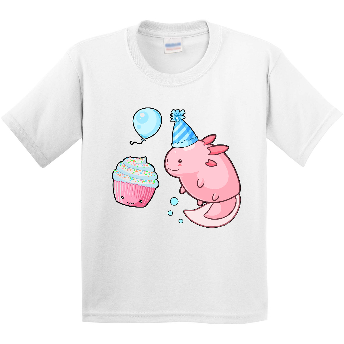 Inktastic Cute Axolotl Birthday With Cupcake Youth T-Shirt Animals Axolotls Hat - Picture 8 of 8