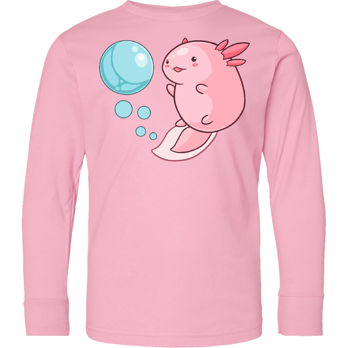 Inktastic Cute Axolotl And Bubbles In Heart Shape Youth Long Sleeve T-Shirt Pet - Picture 3 of 4