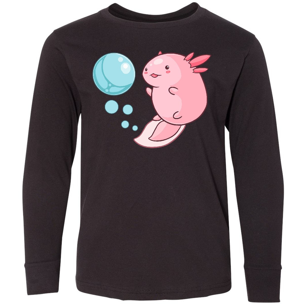 Inktastic Cute Axolotl And Bubbles In Heart Shape Youth Long Sleeve T-Shirt Pet - Picture 2 of 4