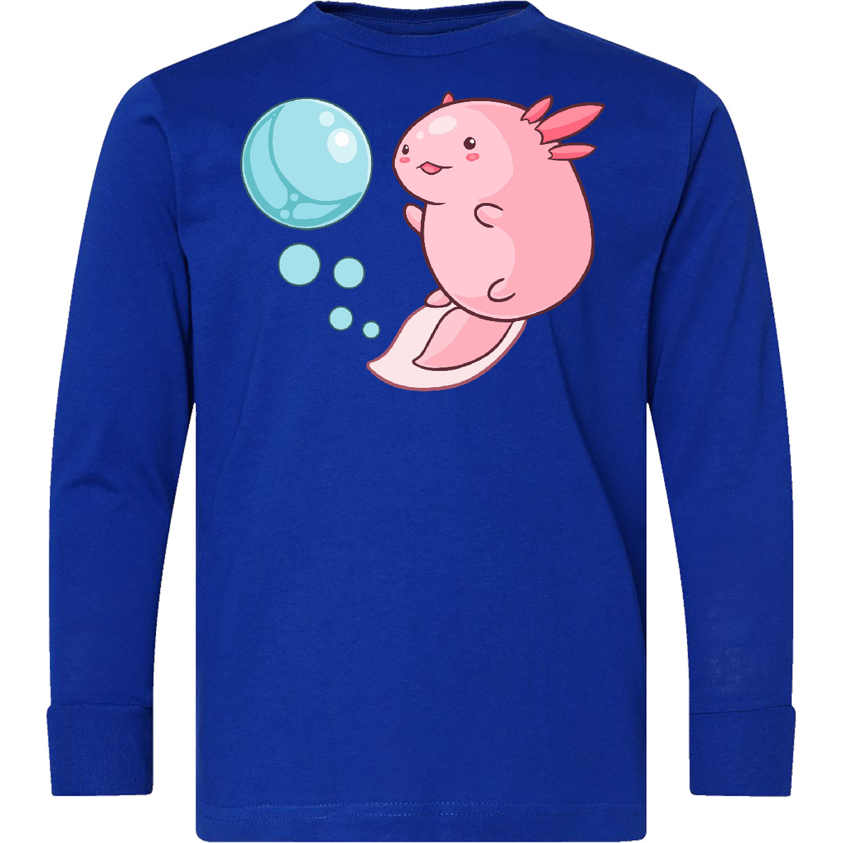 Inktastic Cute Axolotl And Bubbles In Heart Shape Youth Long Sleeve T-Shirt Pet - Picture 4 of 4
