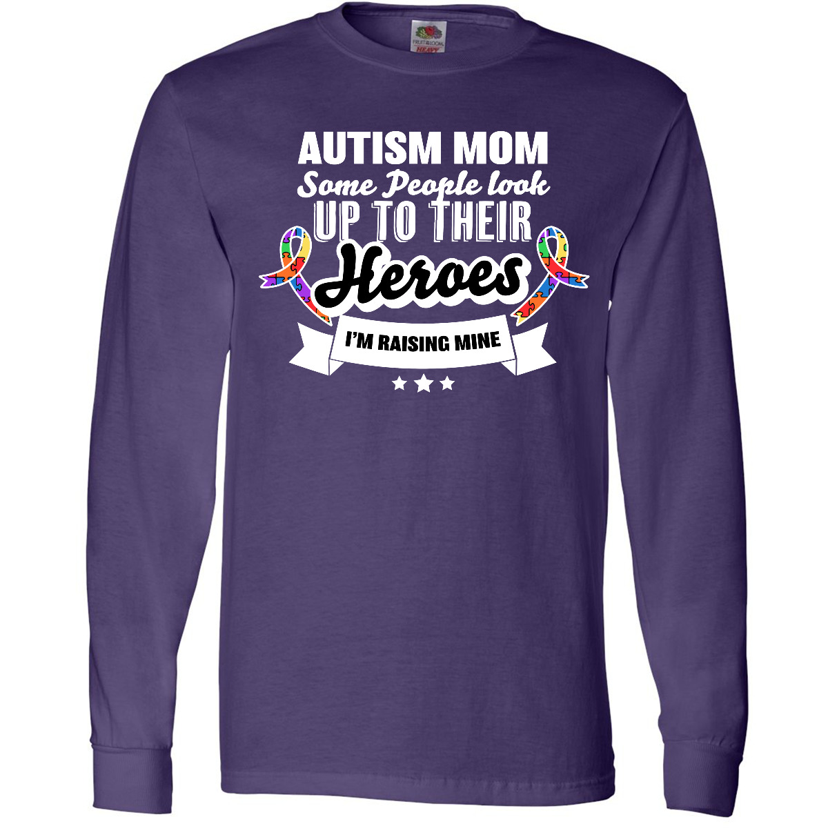 Inktastic Autism Awareness Autism Mom With Puzzle Ribbons Long Sleeve T-Shirt - Picture 3 of 3