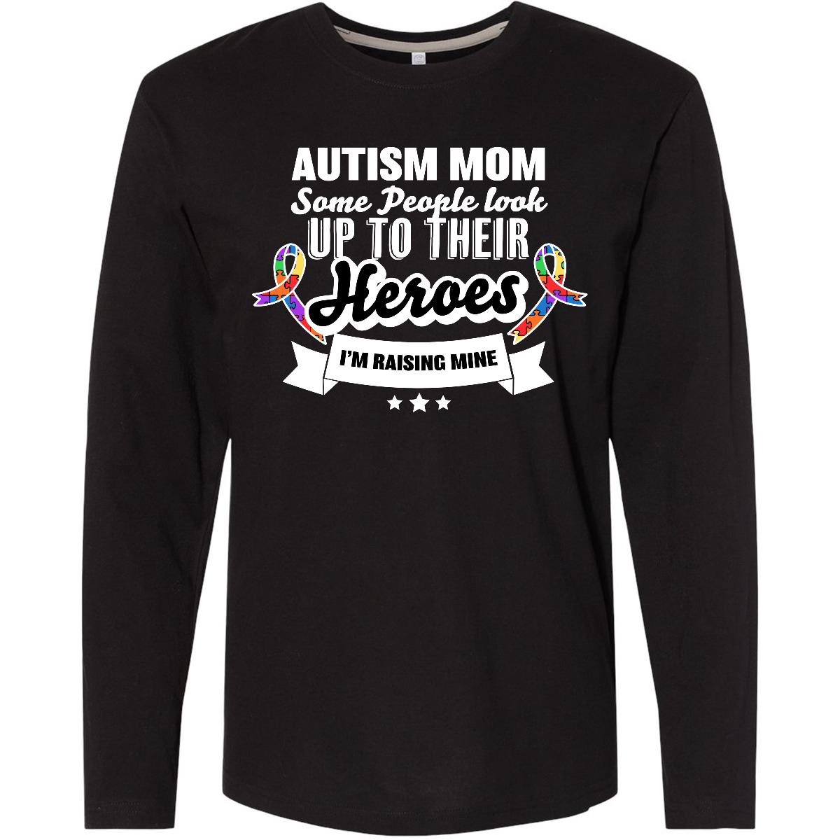 Inktastic Autism Awareness Autism Mom With Puzzle Ribbons Long Sleeve T-Shirt - Picture 2 of 3