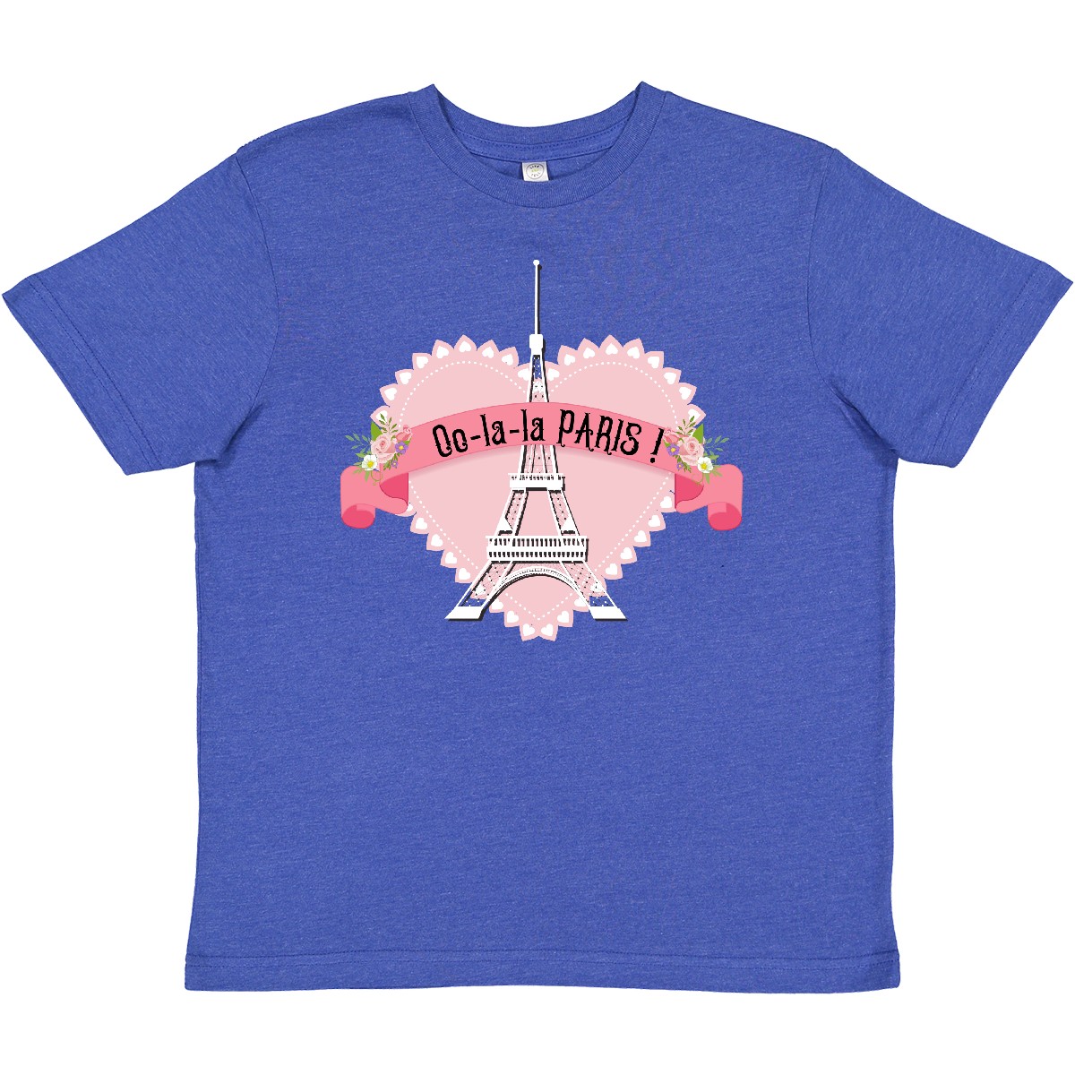 Inktastic Paris Oo-la-la With Eiffel Tower And Flowers In Pink Youth T-Shirt Tee - Picture 4 of 4