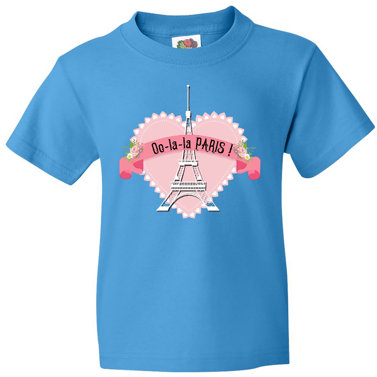 Inktastic Paris Oo-la-la With Eiffel Tower And Flowers In Pink Youth T-Shirt Tee - Picture 3 of 4