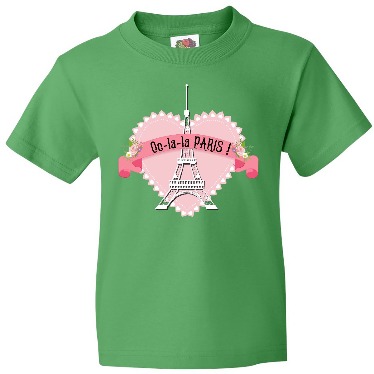 Inktastic Paris Oo-la-la With Eiffel Tower And Flowers In Pink Youth T-Shirt Tee - Picture 2 of 4