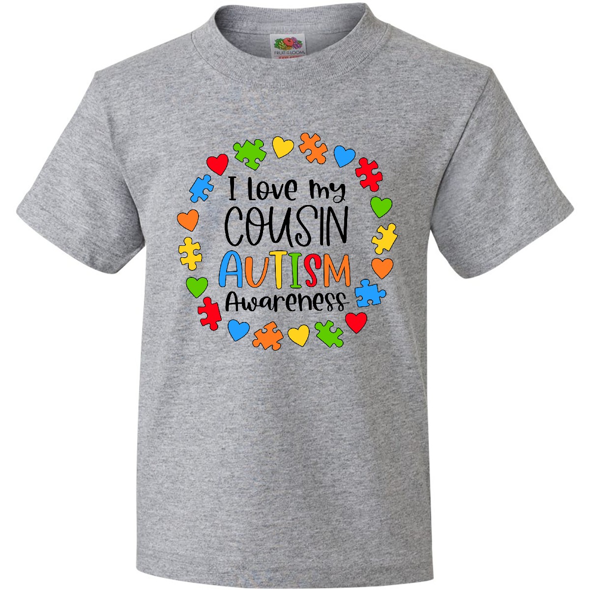 Inktastic I Love My Cousin Autism Awareness Youth T-Shirt Cousins Puzzle Pieces - Picture 3 of 8
