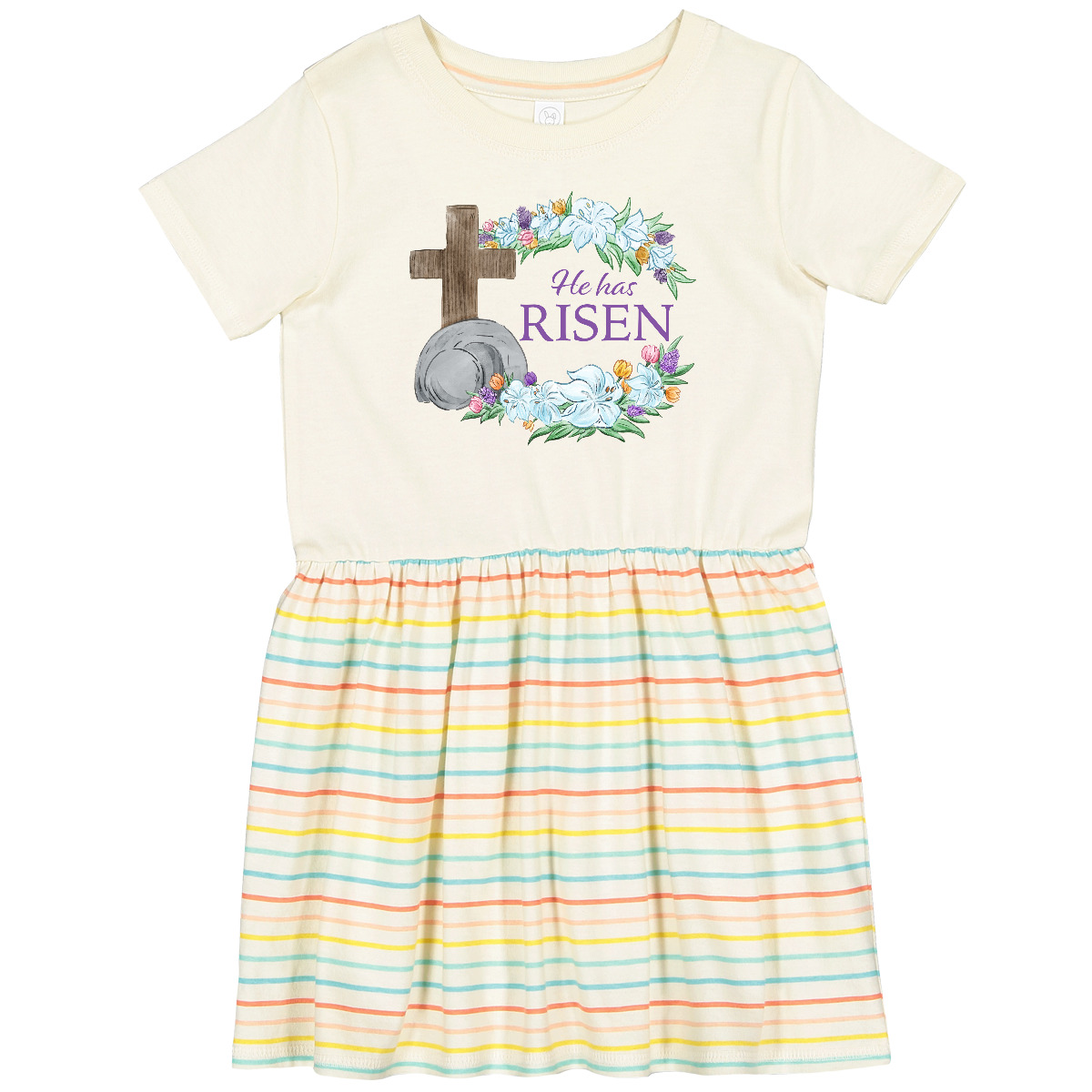 Inktastic Easter He Has Risen With Cross And Flowers Toddler Dress Cute Lillie 6 - Picture 3 of 5