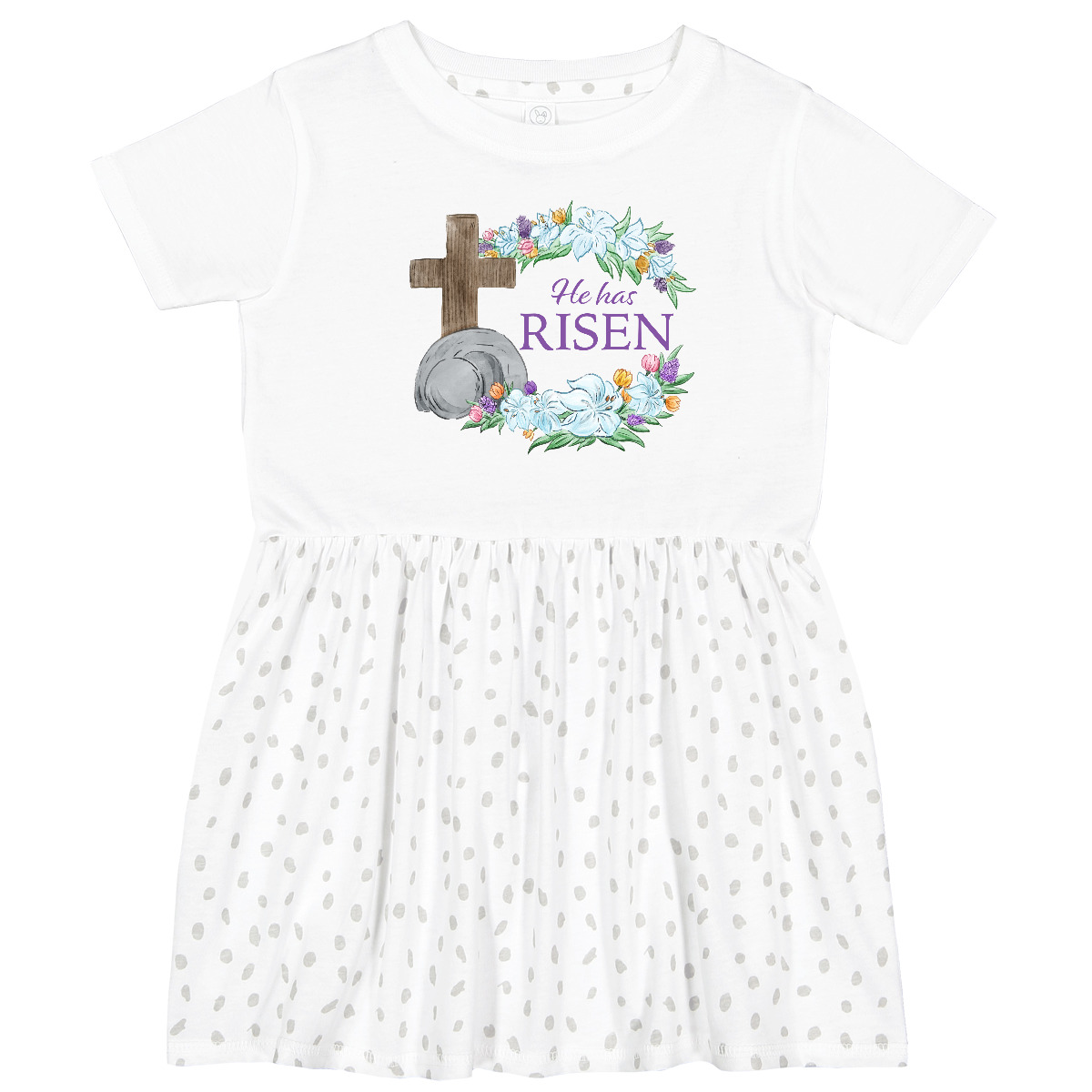 Inktastic Easter He Has Risen With Cross And Flowers Toddler Dress Cute Lillie 6 - Picture 4 of 5