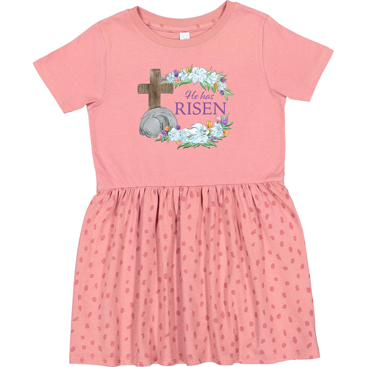Inktastic Easter He Has Risen With Cross And Flowers Toddler Dress Cute Lillie 6 - Picture 2 of 5