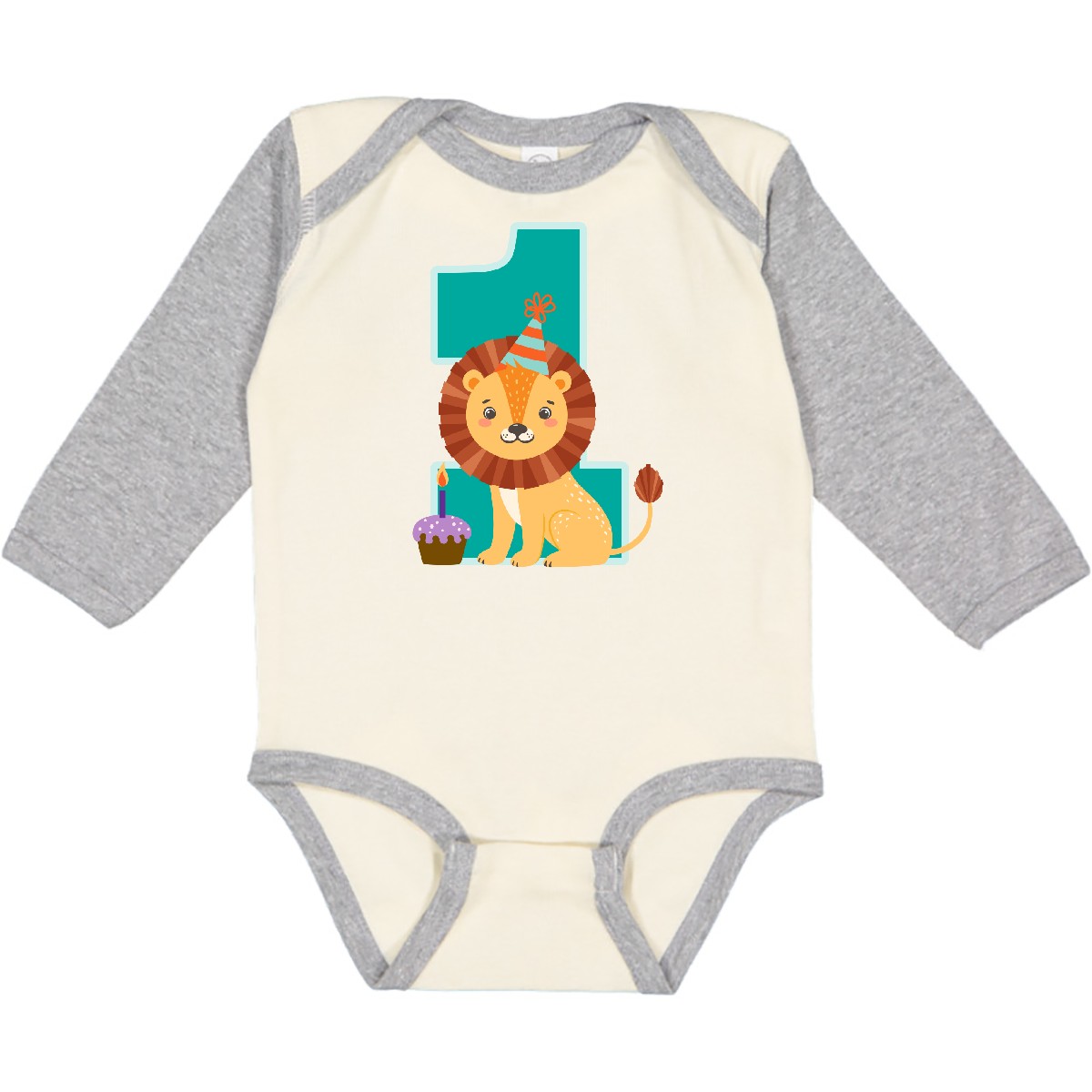 Inktastic First Birthday Outfit Boy Lion 1 Year Old Long Sleeve Creeper 1st Zoo - Picture 8 of 9
