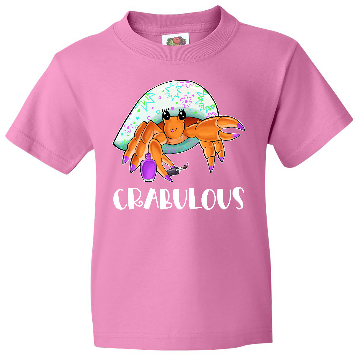 Inktastic Crabulous Cute Hermit Crab With Purple Nail Polish Youth T-Shirt Sea - Picture 2 of 7