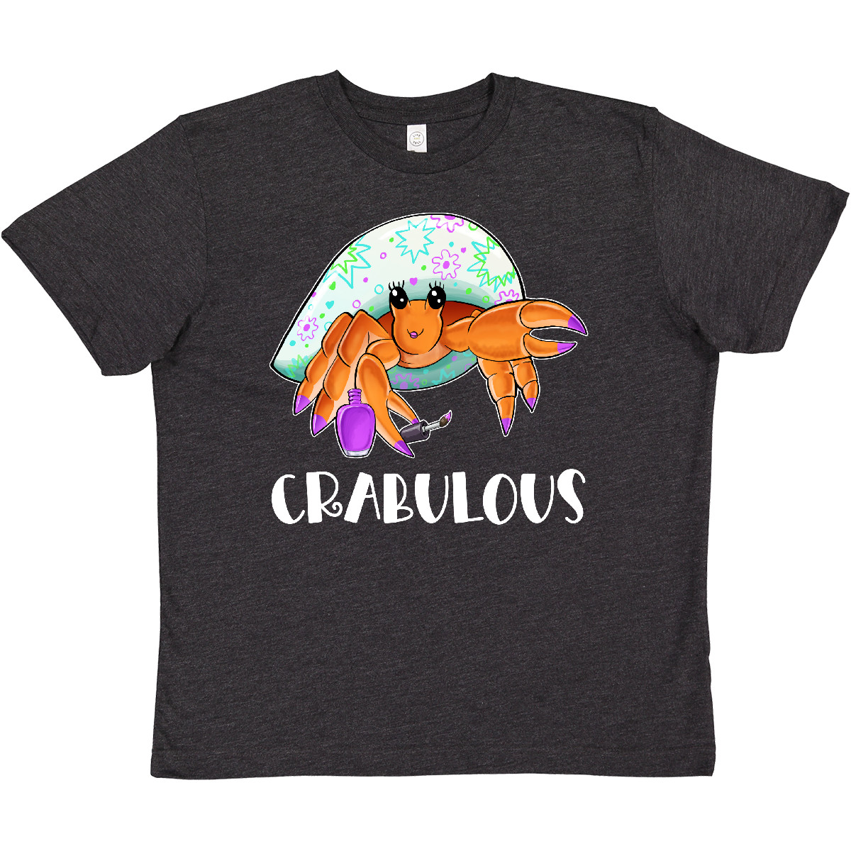 Inktastic Crabulous Cute Hermit Crab With Purple Nail Polish Youth T-Shirt Sea - Picture 6 of 7