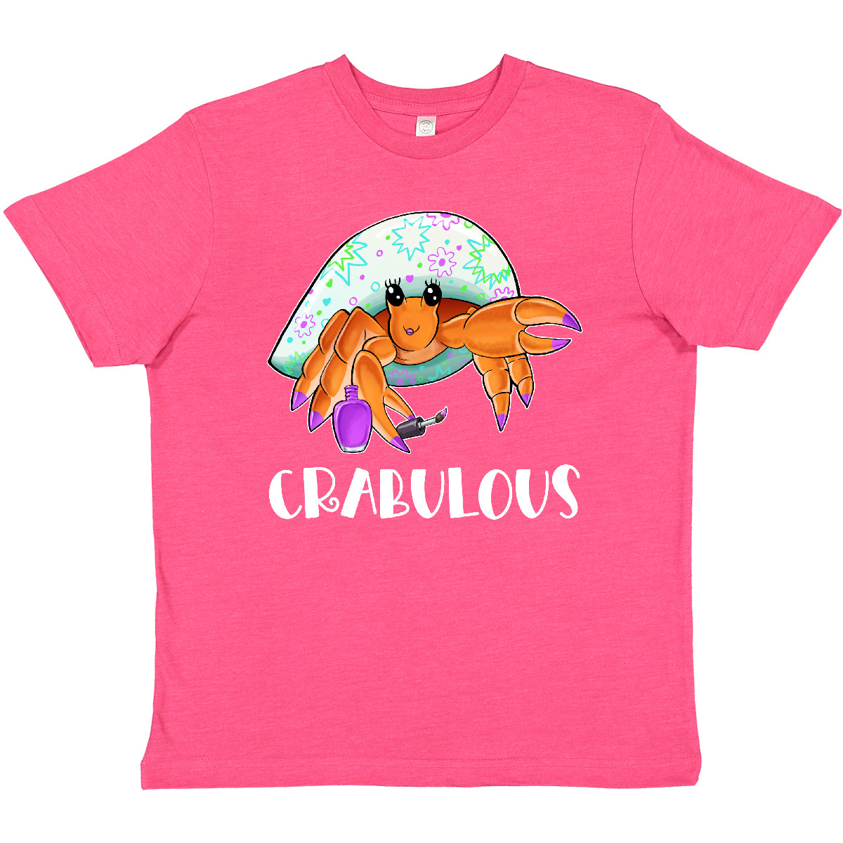 Inktastic Crabulous Cute Hermit Crab With Purple Nail Polish Youth T-Shirt Sea - Picture 7 of 7