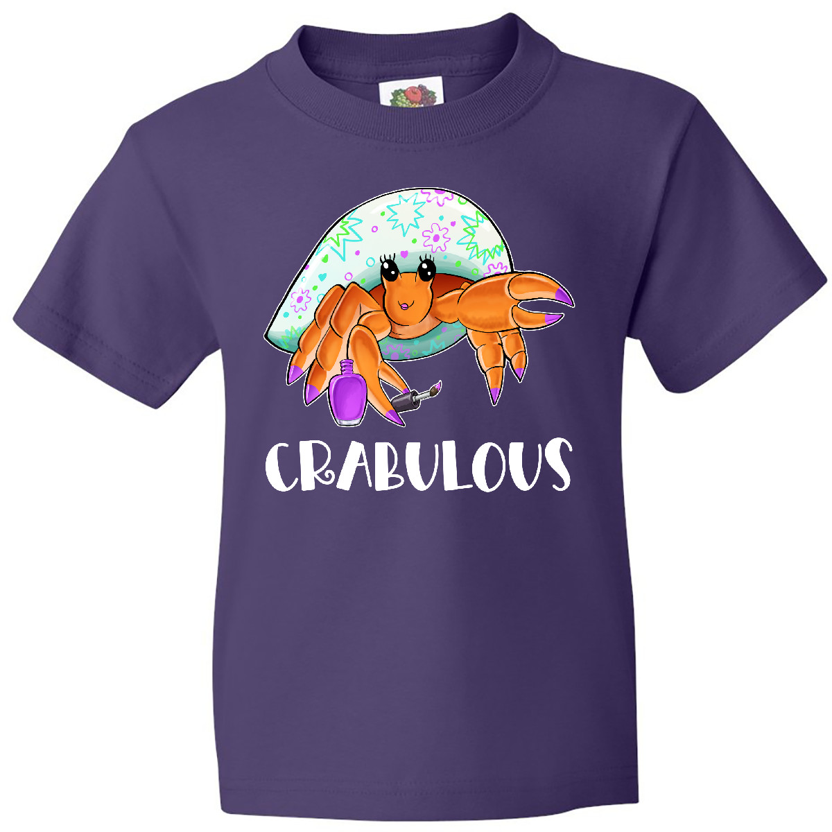 Inktastic Crabulous Cute Hermit Crab With Purple Nail Polish Youth T-Shirt Sea - Picture 5 of 7