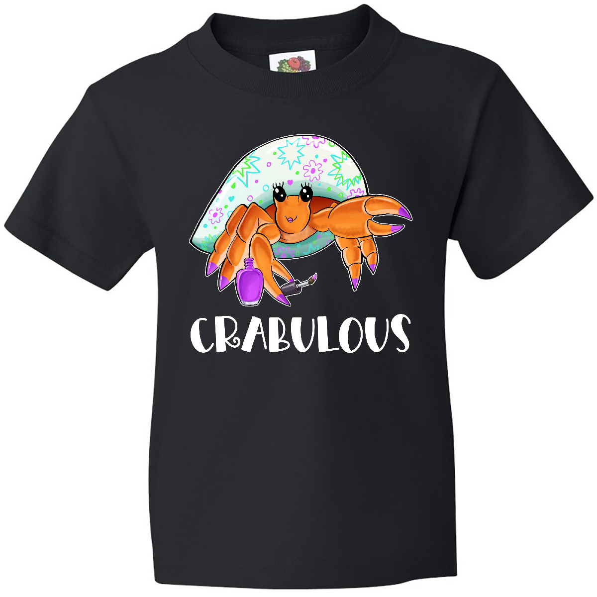 Inktastic Crabulous Cute Hermit Crab With Purple Nail Polish Youth T-Shirt Sea - Picture 3 of 7