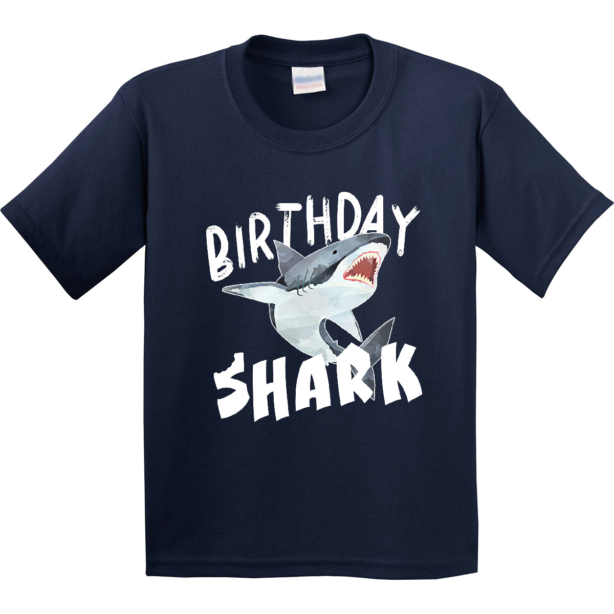 Inktastic Birthday Shark Youth T-Shirt Sharks Party Ocean Swimming Celebrate Tee - Picture 3 of 7