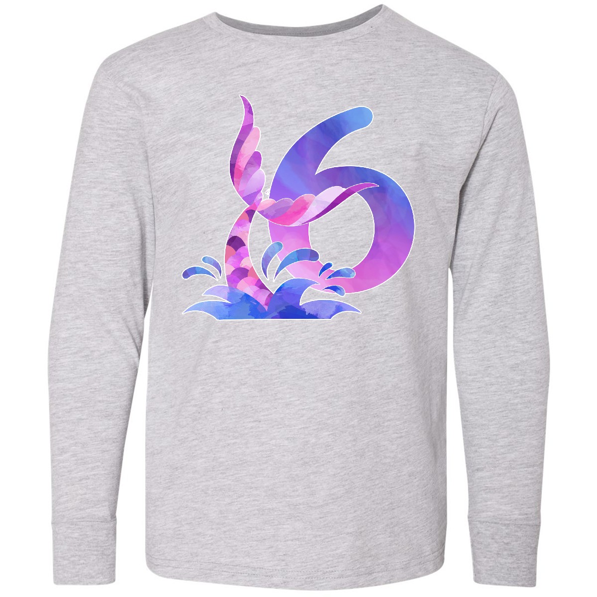 Inktastic 6th Birthday Mermaid Tail Youth Long Sleeve T-Shirt Birthdays Six 6 - Picture 3 of 5