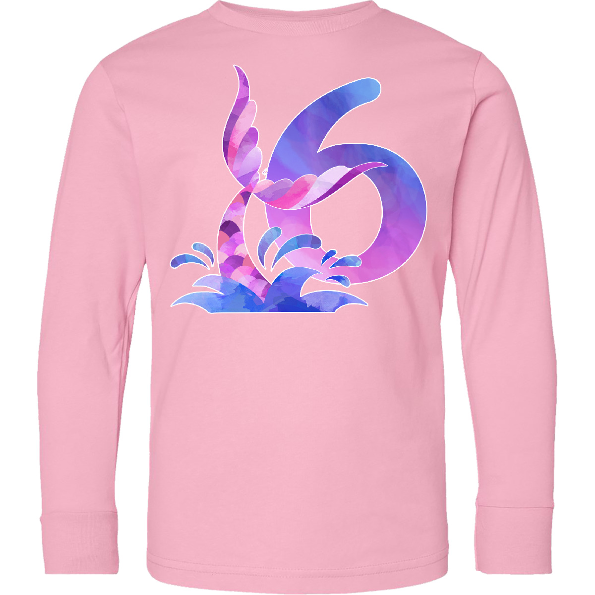 Inktastic 6th Birthday Mermaid Tail Youth Long Sleeve T-Shirt Birthdays Six 6 - Picture 4 of 5